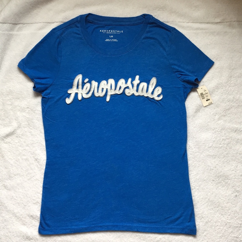 Aeropostale Women's T-shirt Royal Blue Appliqué L